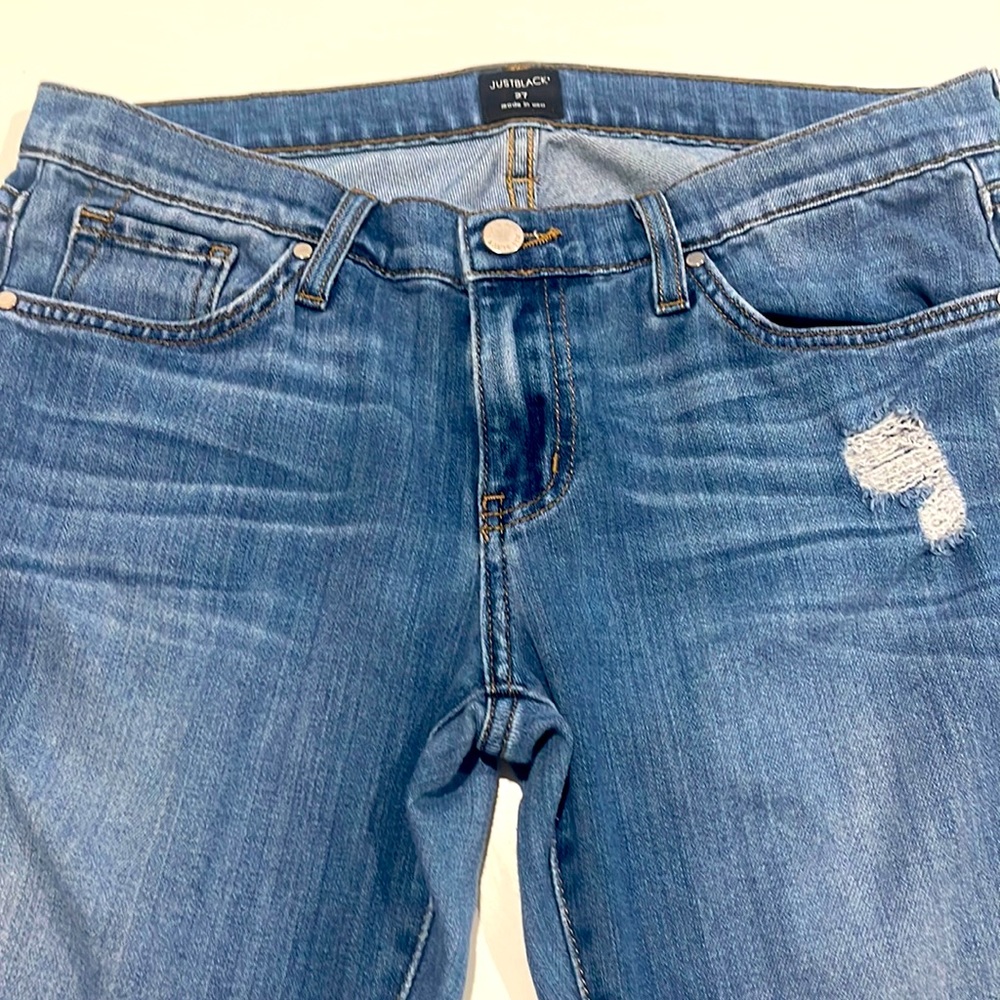 Just‎ Black Denim Straight-Leg Distressed Blue Jeans Size 27